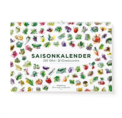Ringkalender in A4 als Saisonkalender Obst & Gemüse, 101 farbige Illustrationen der gängigsten Obst- und Gemüsesorten