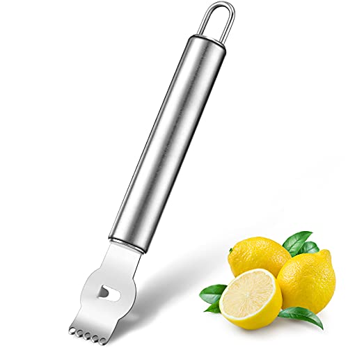 Patelai Zitronen Zester Schäler Professioneller mit Zimt Messer Scheibe für Gin Cocktails Limetten Orangen Küchen Werkzeug (Edelstahl Griff 65 Zoll