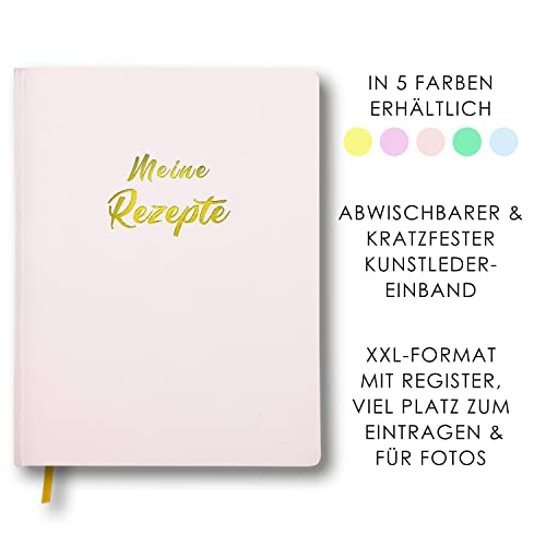 Meine Rezepte rosa: Großes Rezeptbuch zum Selberschreiben im Leder-Look mit Register und Platz für Fotos, liniert