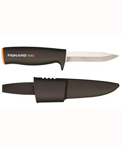 Fiskars Universalmesser, Inklusive Köcher zum sicheren Verstauen, Länge: 22,5 cm, Schwarz/Orange, K40, 1001622