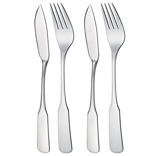 GRÄWE® Fischbesteck 4-teilig für 2 Personen, Serie Spaten Edelstahl 18/10