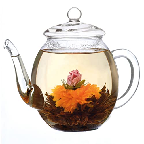 Creano Teekanne aus Glas mit Deckel für 500ml Tee aus Teeblumen, Teerosen und losem Tee sowie Teebeuteln | hochwertig, hitzebeständig