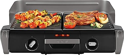 Tefal Elektrogrill Family TG8000 | Tischgrill/BBQ | zwei getrennte Grillroste mit stufenlosen Thermostaten | individuell regulierbar | Spülmaschinengeeignet | 2400W | Schwarz/Silber