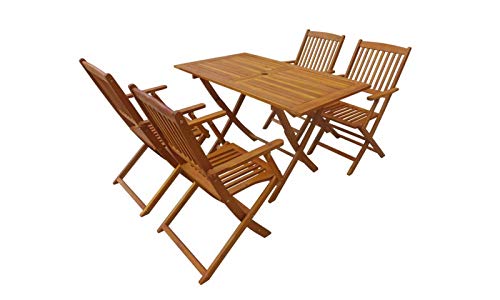 Casaria® Gartenmöbel Set Holz Sydney 5-TLG. Armlehne Klappbar Wetterfest Akazie FSC®-Zertifiziert Garten Terrasse Balkonmöbel 120x70x75cm Sitzgarnitur