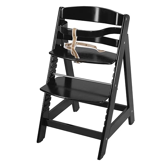 roba Treppenhochstuhl Sit Up III - Mitwachsender Baby Hochstuhl - ab 6 Monaten - Kinderhochstuhl aus Holz schwarz - Stuhl bis 50 kg belastbar, 1 Stück (1er Pack)