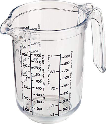 Westmark Gerda Messbecher 1l - Messskalen für Gramm (für Mehl, Zucker, Reis und Grieß), Liter & Milliliter - Made in Germany - Kunststoff - 18 x 12,4 x 16,5 cm (transparent)