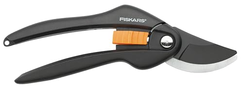 Fiskars Bypass-Gartenschere für frische Äste und Zweige, Antihaftbeschichtet, Hochwertige Stahl-Klingen, Länge: 20 cm, Schwarz/Orange, SingleStep, P26, 1000567