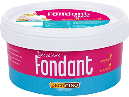 DECOCINO Fondant weiß – 1 Kilo Vorteilspack – ideal zum Verzieren von Kuchen, Torten, Cakepops – palmölfrei & vegan