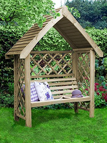 J-Class Oxford – Gartenpergola aus Holz mit Bank für 2 Personen – Doppelbalken Oben – Maße: h220 cm x 158 cm x 60 cm – Seitengitter