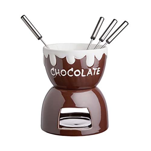 BUTLERS Bobby Brown Schokoladenfondue 7-TLG, Ø 11,5 cm - Braunes Schoko Fondue für 4 Personen - Keramik-Schokobrunnen