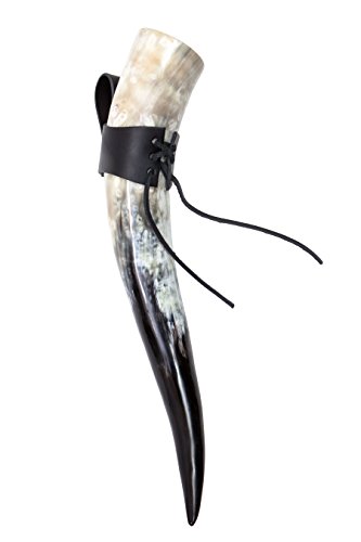 Frera Trinkhorn, 500-590 ml, 0,5-0,59l, Methorn inkl. Gürtelhalter aus Leder in schwarz oder braun, lebensmittelechtes Naturhorn, Naturfarbe, poliert