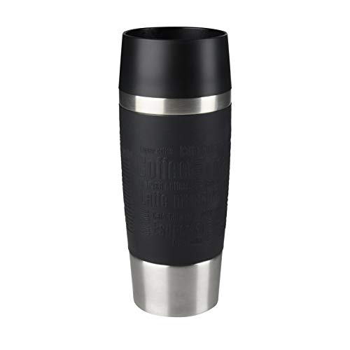 Emsa Travel Mug, Mug isotherme, 360ml, 100% sûr, 100% hermétique, Base antidérapante, Boissons chaudes et froides, Bonne prise en main, Noir 513361