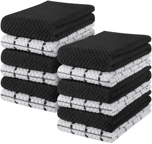 Utopia Towels - 12er Pack Geschirrtücher Küchentücher, 38 x 64 cm Baumwolle Geschirrtüch – Maschinenwaschbar (Schwarz und Weiß)