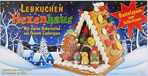 Günthart Lebkuchen Hexenhaus zum Dekorieren und basteln | 6 Lebkuchenteile | 37 Zuckerdekore