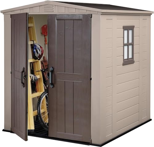 Keter Gerätehaus Factor 6x6, Beige, 6.2m³ Rauminhalt, Außenmaße (B/T/H):178 x 195.5 x 208 cm, wetterfest, wasserdicht, UV-beständig, Outdoor