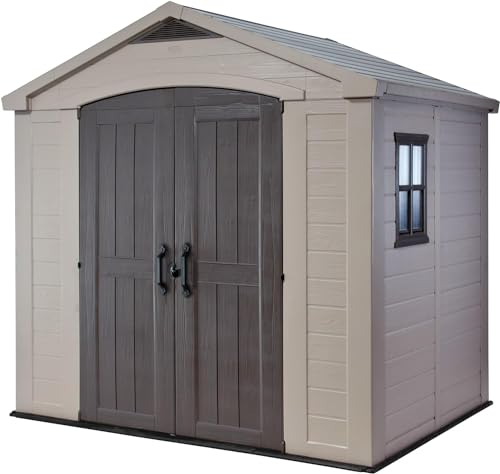 Keter Gerätehaus Factor 8x6, Beige, 8.1m³ Rauminhalt, Außenmaße (B/T/H):256.5 x 182 x 243 cm, wetterfest, wasserdicht, UV-beständig, Outdoor