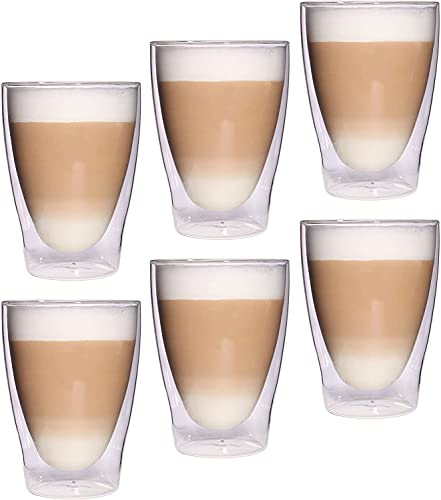 Feelino Latte Macchiato Gläser Doppelwandig, 6er-Set Kaffee Gläser, Doppelwandige 300 ml Thermo-Latte-Gläser, Isolierte Cappuccino Tassen aus Glas, Handgemachtes Doppelwandiges Glas, Kaffeegläser Set