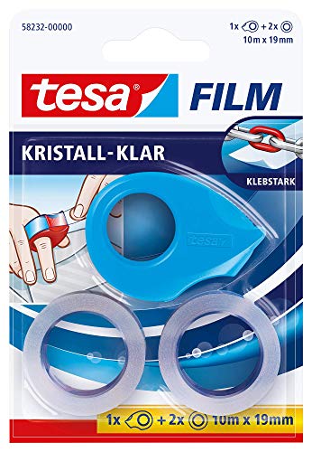 tesafilm Mini Abroller Pink, Blau oder weiß mit 2 x Kristall Klar Rollen, 10M: 19mm