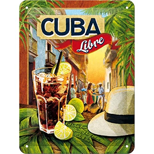 Nostalgic-Art Retro Blechschild, 15 x 20 cm, Cocktail-Time – Cuba Libre – Geschenk-Idee als Bar-Zubehör, aus Metall, Vintage Design