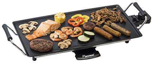 Bestron elektrischer Tischgrill, Plancha-/Teppanyaki-Grillplatte mit Antihaftbeschichtung, Grillspaß für bis zu 4 Personen, 2.000 Watt, Farbe; Schwarz, 47,5 x 25,5 cm