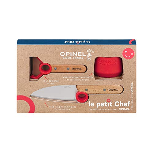Opinel Le petit Chef - Kinder Kochmesser Set - 3 teilig - Kochmesser - Fingerschutz - Sparschäler - rostfrei