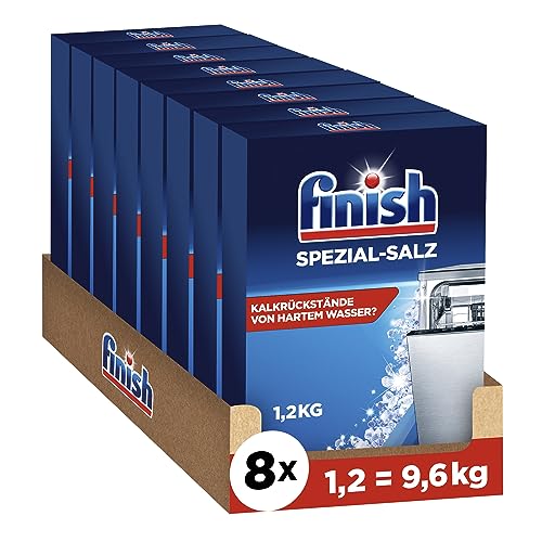 Finish Spezial-Salz – Spülmaschinensalz zum Schutz vor Kalkablagerungen und Wasserflecken – Multipack mit 8 x 1,2 kg