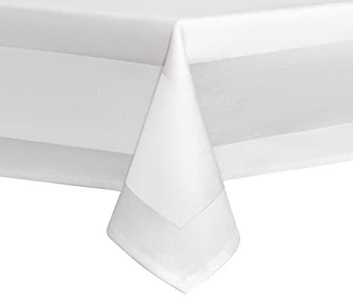 Damast Tischdecke Größe wählbar - Gastro Edition Weiss Eckig 140 x 180 cm Tischdecke mit Atlaskante aus 100% Baumwolle