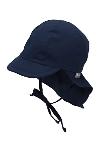 Sterntaler Schirmmütze Nacken - Unisex Baby- und Kinder Mütze mit Nackenschutz und einsteckbaren Ohrenklappen - UV-Schutz 50+ Sommermütze zum Binden - Popeline (Bio) Kopfbedeckung - marine, Größe 47