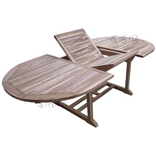 SAM Möbel Gartentisch Aruba hochwertiges Teak Holz Schirmloch in der Mitte des Tisches ausziehbar natürliche Maserung pflegeleicht, Braun, 240 x 100 cm