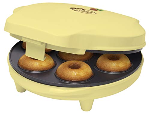Bestron Donut Maker im Retro Design, Mini-Donut Maker für 7 kleine Donuts, inkl. Backampel & Antihaftbeschichtung, 700 Watt, Farbe: Gelb