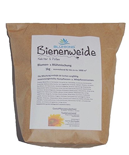 1kg Bienenweide Nektar & Pollen Blühmischung Blumenmischung Blumenwiese für bis zu 1000m² von BLÜHKING®