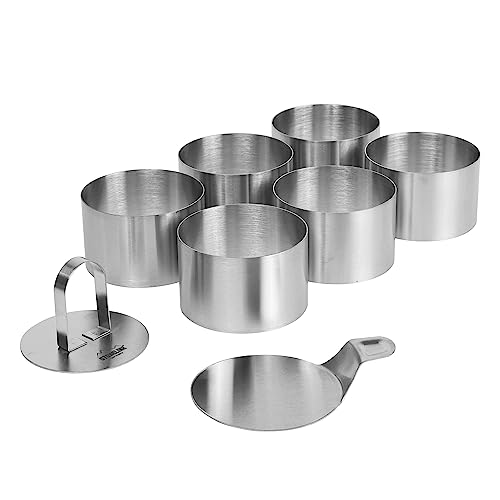 STONELINE Dessertringe und Speiseringe, Ring Set klein, 8-teilig, Edelstahl, 6 Ringe, 1 Heber, 1 Stempel, Lebensmittel Presse, Dessertringe 8cm, Dessertring/Speisering