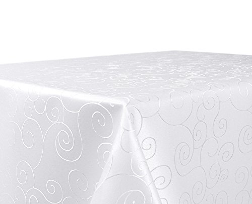 BEAUTEX Tischdecke Damast Ornamente - Bügelfreies Tischtuch - Fleckabweisende, Pflegeleichte Tischwäsche - Tafeltuch, Eckig 110x110 cm, Weiss
