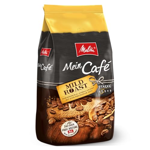 Melitta Mein Café Mild Roast, Ganze Kaffee-Bohnen 1kg, ungemahlen, Kaffeebohnen für Kaffee-Vollautomat, milde Röstung, Stärke 2