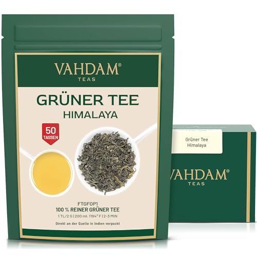 VAHDAM, Grüner Tee Lose Aus Den Himalaya (100g, 50+ Tassen) 100% Reiner Grüntee Aus Den Hochlandplantagen | FTGFOP1, Glutenfrei | Frisch & Direkt Von Der Quelle In Indien