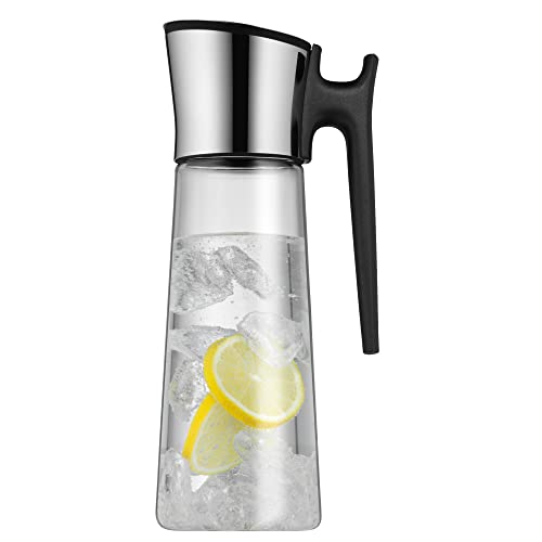 WMF Basic Wasserkaraffe mit Griff 1,5 liter, Glaskaraffe mit Deckel 1,5 l, Silikondeckel, CloseUp-Verschluss