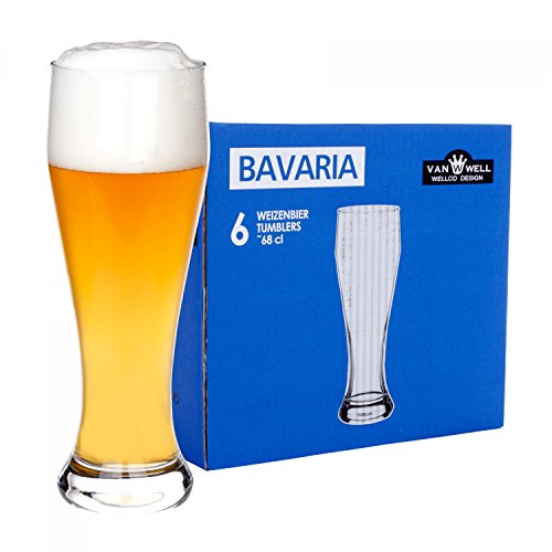 Van Well 6er Set Bavaria Weizenbiergläser klar | Bierglas geeicht bei 0.5L | Weizenglas | Weißbier-Glas | Gastro | Hotel-Restaurant & Bar