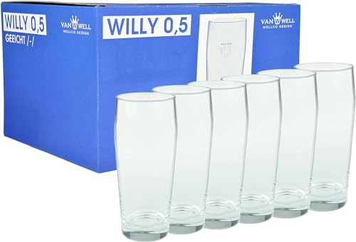 Van Well Willibecher 0,5l 6er Set - Premium Biergläser 0,5 Liter - Robustes Bierglas, Spülmaschinengeeignet, Geeicht - Pint Gläser in Gastronomiequalität - Trinkglas 500 ml für Gastronmie und Zuhause