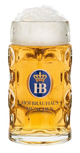 Bierkrug | Maßkrug | Bierglas Original Hofbräuhaus München HB Krug mit HB Wappen und Traditionellen Hofbräuhaus München Schriftzug 1 Liter