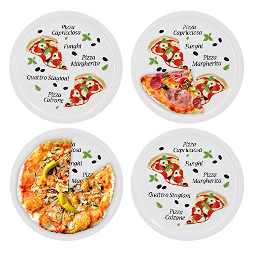 Van Well 4-er Set italienische Pizzateller groß ø 30,5cm Margherita – Porzellan XL Teller für Pizza & Pasta– Mikrowellen geeignet, spülmaschinenfest, stapelbar – Gastronomie- und zu Hause Geschirr