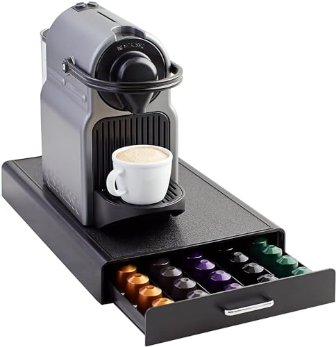 Amazon Basics 1 Schubladenbox zur Aufbewahrung von Nespresso Originalline Kaffeekapseln, Kunststoff, Fassungsvermögen: 50 Kapseln, Belastbarkeit 4,5 kg, Schwarz