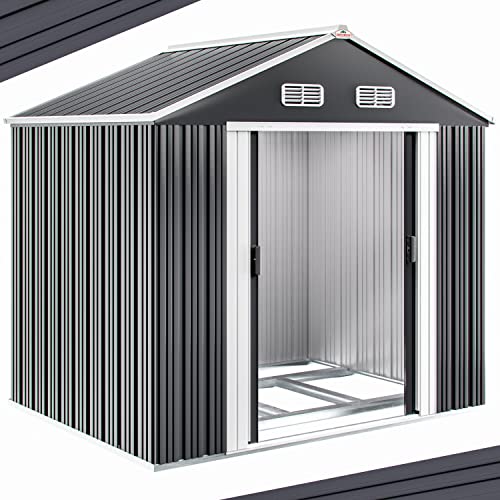 Deuba GARDEBRUK® XXL Metall Gerätehaus 5m² mit Fundament 257x205x178cm Schiebetür Anthrazit Geräteschuppen Gartenhaus 9m³