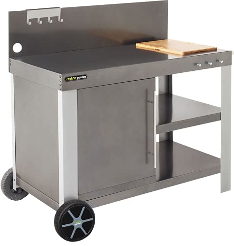 Cook'in garden - Nova XL Servierwagen mit Arbeitsplatte - Rollmöbel - Außenküche - Ideal für Plancha oder Grill - Leicht zu Bewegen - Zubehör Inklusive