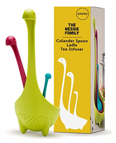 OTOTO The Nessie Family Soup Ladle and Tea Infuser Set - Durable Silicone, Colander for Cooking & Tea Infusers - 100% Food safe, BPA Free Spoon - Heat Resistant Fun Kitchen Gadgets