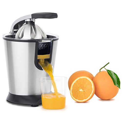 H.Koenig Elektrische Zitruspresse AGR80 BPA-frei, Orangen-, Zitronen-, Grapefruitsaft, Schnell, Automatisch, Leise, Leistungsstark, 160 W, Tropfstopp, Spülmaschinengeeignet, Silber, 160W