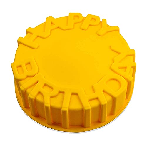 Kuchenform rund aus Silikon 20,5 cm, Backform groß, Silikonbackform, Cake, Happy Birthday, Geburtstagskuchen, backen, Cake-Mold, Backzubehör, Farbe: Gelb