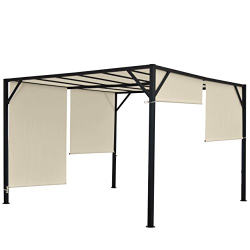 Pergola Baia, Garten Pavillon Terrassenüberdachung, stabiles 6cm-Stahl-Gestell + Schiebedach - 4x3m