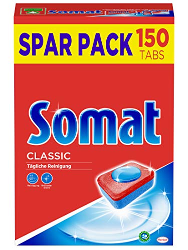 Somat Classic Spülmaschinen Tabs, 150 Tabs, Geschirrspül Tabs für die tägliche Reinigung von Besteck und Geschirr, mit Extra-Kraft und Schutz vor Glaskorrosion