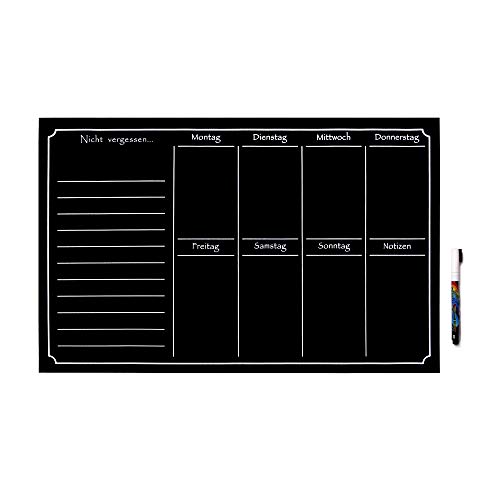 ewtshop® Tafelfolie Wochenplaner Wandtattoo, 35 x 55 cm, schwarz, selbstklebend + Kreidemarker zum Beschriften