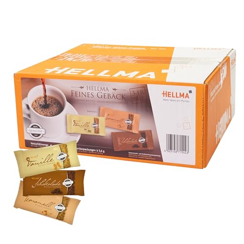 HELLMA Feines Gebäck Mix - 200 Stk. Kekse, einzeln verpackt - 3 Sorten - Vorrats-Box - für Hotel, Café und Gastronomie